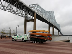 The Canoemobile in front of the Commodore Barry Bridge in Chester, PA