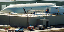 Methane gas bladder on roof of anaerobic digestion facility