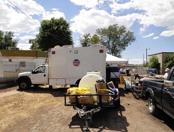 EPA response vehicles at chemical cleanup site