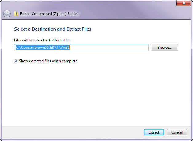 Accept the dialog's default path and click Extract