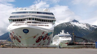 Docked cruise ships in Alaska