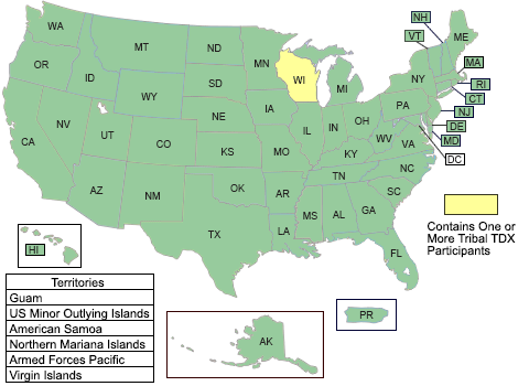 US map showing states and territories and which ones have download or node transfer methods