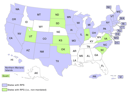 State Renewable Portfolio Standards (RPS) map