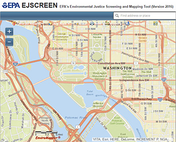 Screenshot of Environmental Justice Screening and Mapping Tool