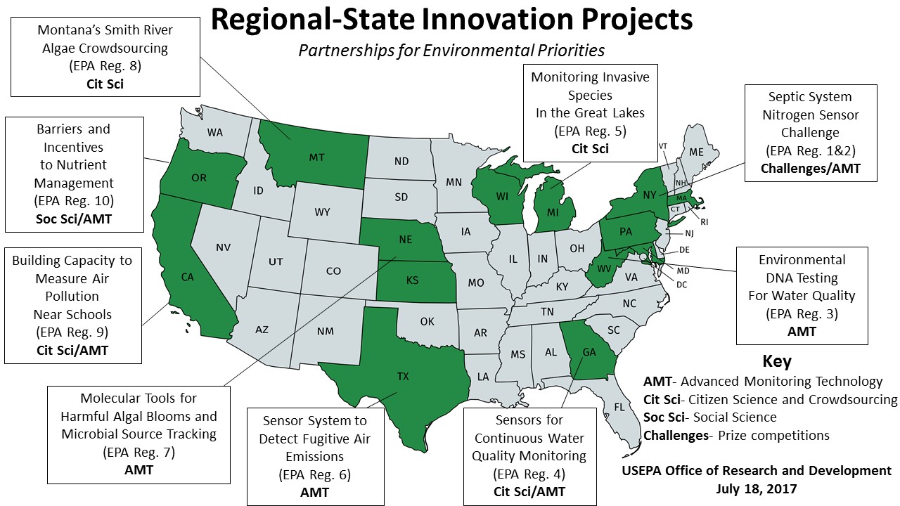 2017 US Map showing locations of Regional-State Innovation Projects