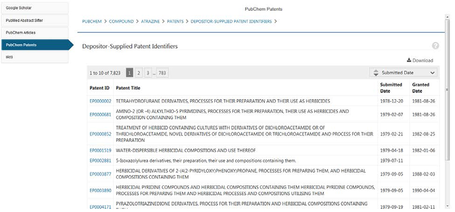 Chemistry Dashboard PubChem Patents