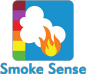 SmokeSense logo, a flame with a rainbow flag