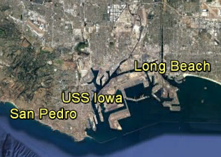 map of Long Beach Port of Los Angeles showing location of USS Iowa
