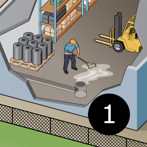 Illustration of raw materials storage at the fictional facility.