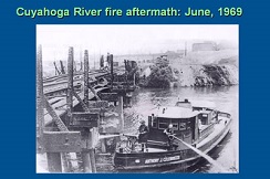 Boat on the Cuyahoga River putting out a fire in 1969