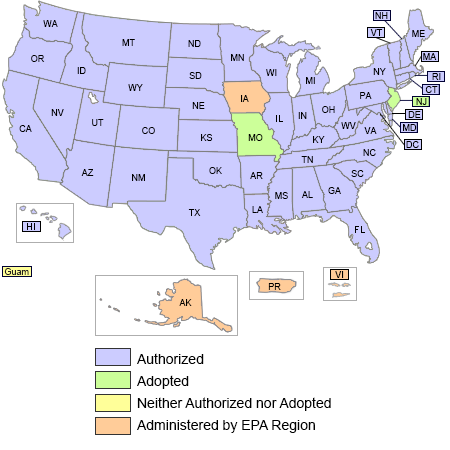 United States map showing states that have adopted the 1995 universal waste final rule