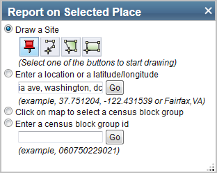 Screenshot of Report on Selected Place Widget