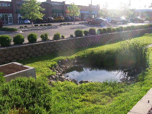 Example of a retention pond in a Denver, CO shopping center.