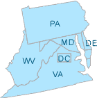 This image shows which states are included in EPA's Region 3: Delaware, District of Columbia, Maryland, Pennsylvania, Virginia and West Virginia.