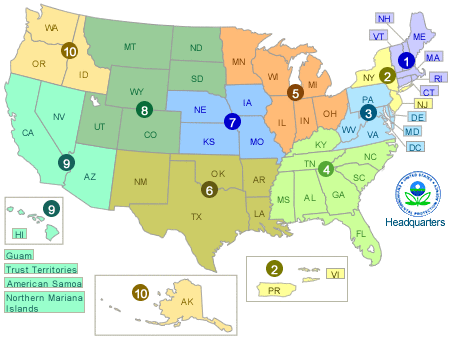 Map of EPA regional offices