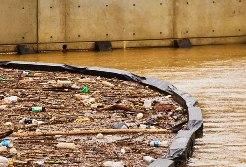 Boom captures litter and other debris carried by stormwater