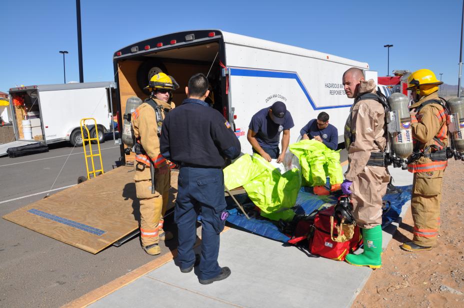 Emergency Responders suiting up in Hazmat suits at Santa Teresa Port of Entry, New Mexico