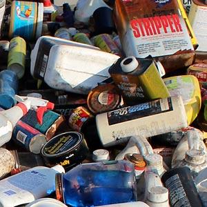 drums, jugs and cans of household hazardous waste are collected for safe disposal