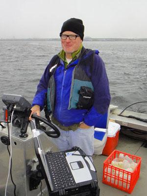 EPA biologist Ted Angradi at work on the St. Louis River Estuary.