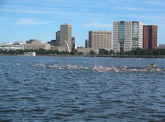 Swimmers on the Charles River