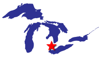 Map of the Great Lakes showing general location of the Clinton River AOC