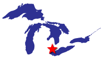 Map of the Great Lakes showing general location of the Detroit River AOC