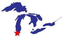 Map of the Great Lakes showing general location of the Grand Calumet River AOC