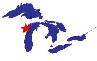 Map of the Great Lakes showing general location of the Menominee River AOC