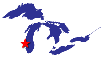 Map of the Great Lakes showing general location of the Milwaukee Estuary AOC
