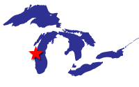 Map of the Great Lakes showing general location of the Sheboygan River AOC