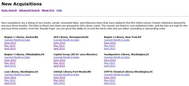 Screenshot of New Acquisitions page.