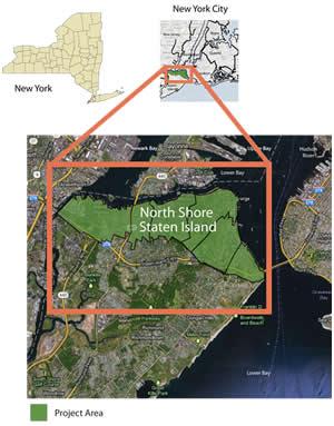 Map showing the North Shore of Staten Island