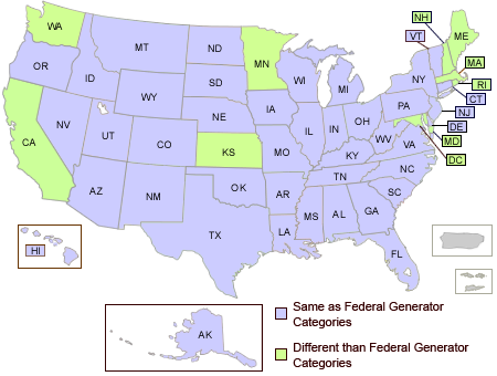 States with Hazardous Waste Generation Quantity Limits that are Different from Federal Limits