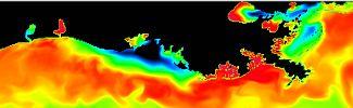 Heat map from an aerial view of a coastline