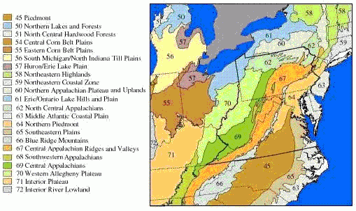 Figure 1. This map shows an example of ecoregions from the mid-Atlantic region of United States, as defined by Omernik (1987).