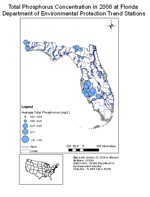 Total Phosphorus Concentration in 2006 at Florida Department of Environmental Protection Trend Stations
