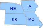 Region 7 Map showing Iowa, Kansas, Missouri, and Nebraska