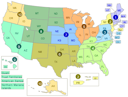 A map of EPA regions