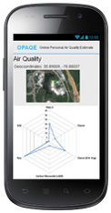 Cell phone running application that reports on personal air quality