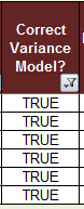 Correct Variance Model column with filter set to True
