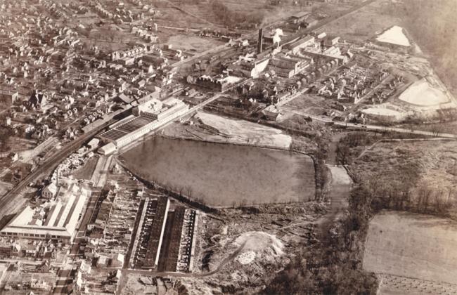 Aerial View from the 1930s of the former Keasbey and Mattison manufacturing facilities and waste disposal areas.