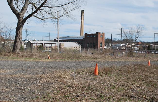 View of the Ambler Boilerhouse from the former lagoon area of Ambler Asbestos site