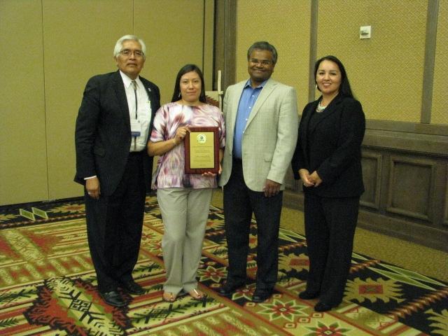 Ron Solimon, member of Laguna Pueblo; Amy Garcia, 2013 Excellence in Community Involvement Award winner; Mathy Stanislaus, Assistant Administrator, Office of Solid Waste and Emergency Response; and Anne Marie Chischilly, Executive Director, Institute for 