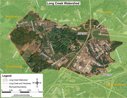 aerial view Map of long creek watershed