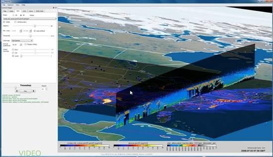 Image of several data sets shown on the Remote Sensing Information Gateway, showing air quality. 