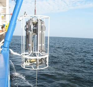 A CTD (Conductivity, Temperature, Depth) instrument use to assess properties of sea water.