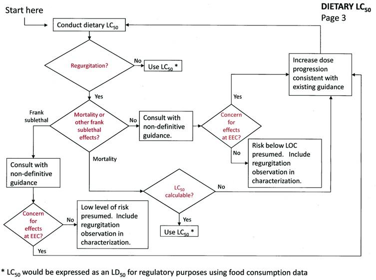 LC50 Dietary Test Flow Chart.  LC50 would be expressed as an LD50 for regulatory purposes using food consumption data.