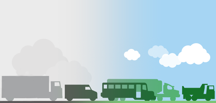 graphic displaying vehicles moving from dirty smog into bright clean air