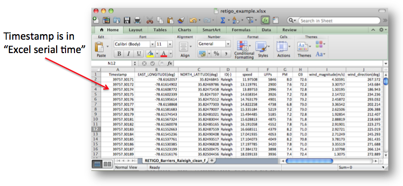 Image showing time stamp format for Excel