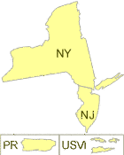 This image shows which states are included in EPA's Region 2: New Jersey, New York, Puerto Rico, US Virgin Islands and eight Tribal Nations.